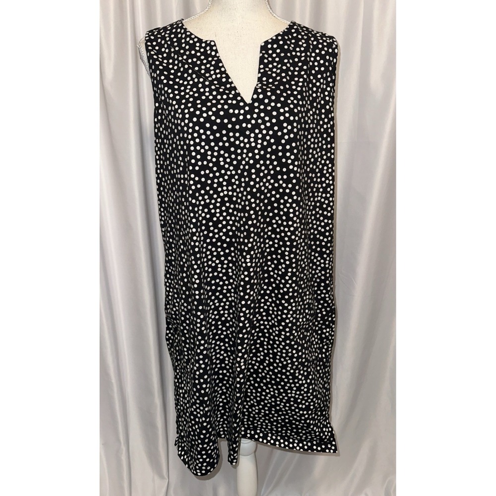 Lands End T-shirt Dress Size Lg 14-16 Polka Dot v-neck Sleeveless Cotton